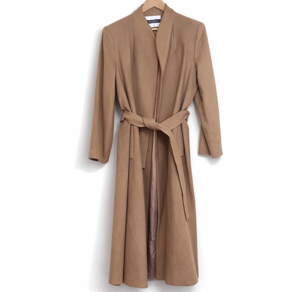 Vintage Jackets & Blazers - Fleurette Neiman-Marcus Vintage 100% Camel Hair Belted Wrap Walking Trench Coat